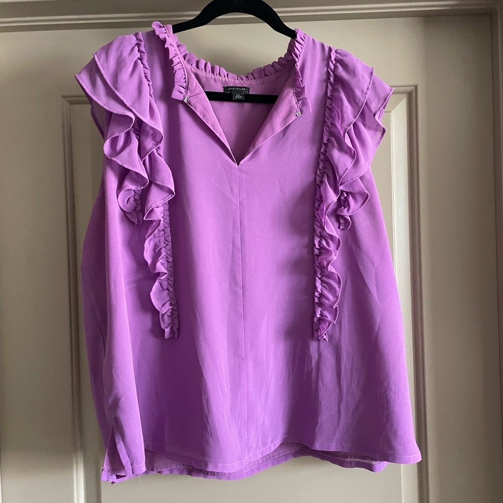 Ann Taylor purple sleeveless blouse with ruffles | size XXL